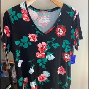 Apt. 9 Black Floral V-Neck Tee